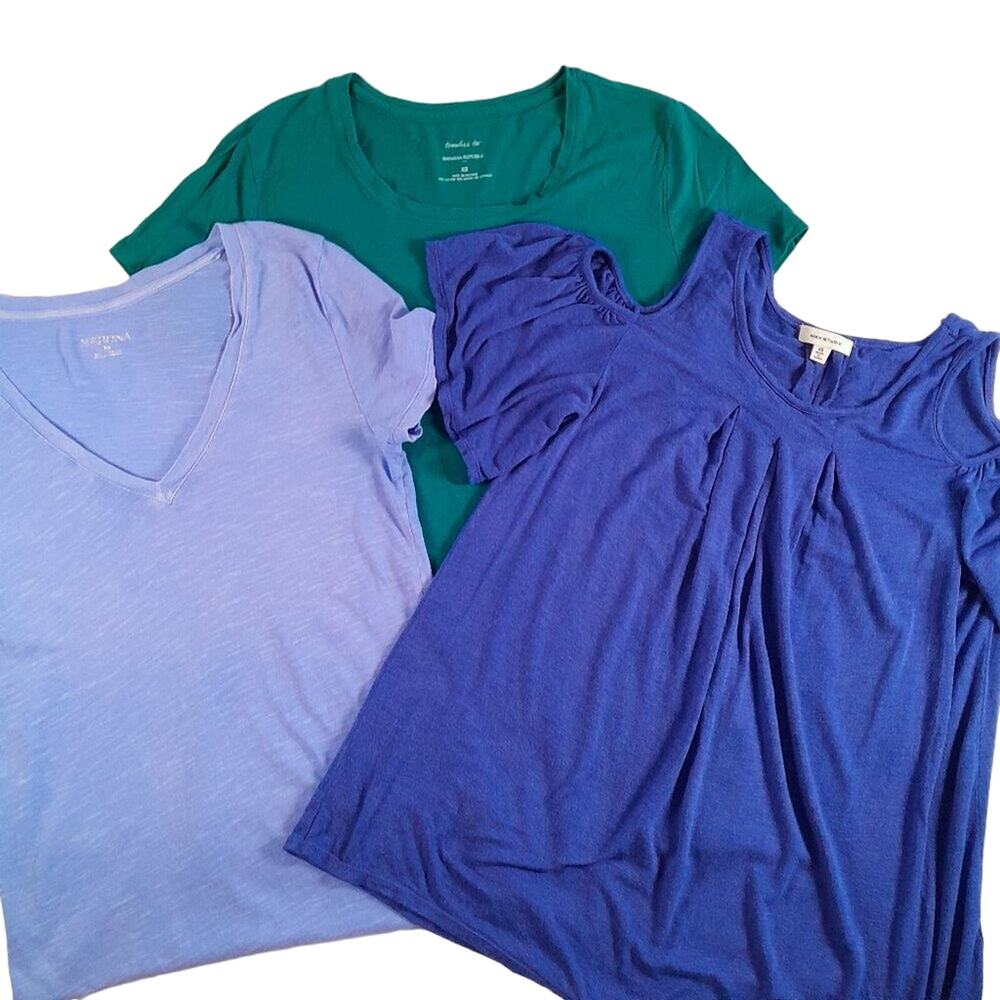 Banana Republic Merona Max Studio Bundle 3 Women XS Shirts Blue Green S/S Basics